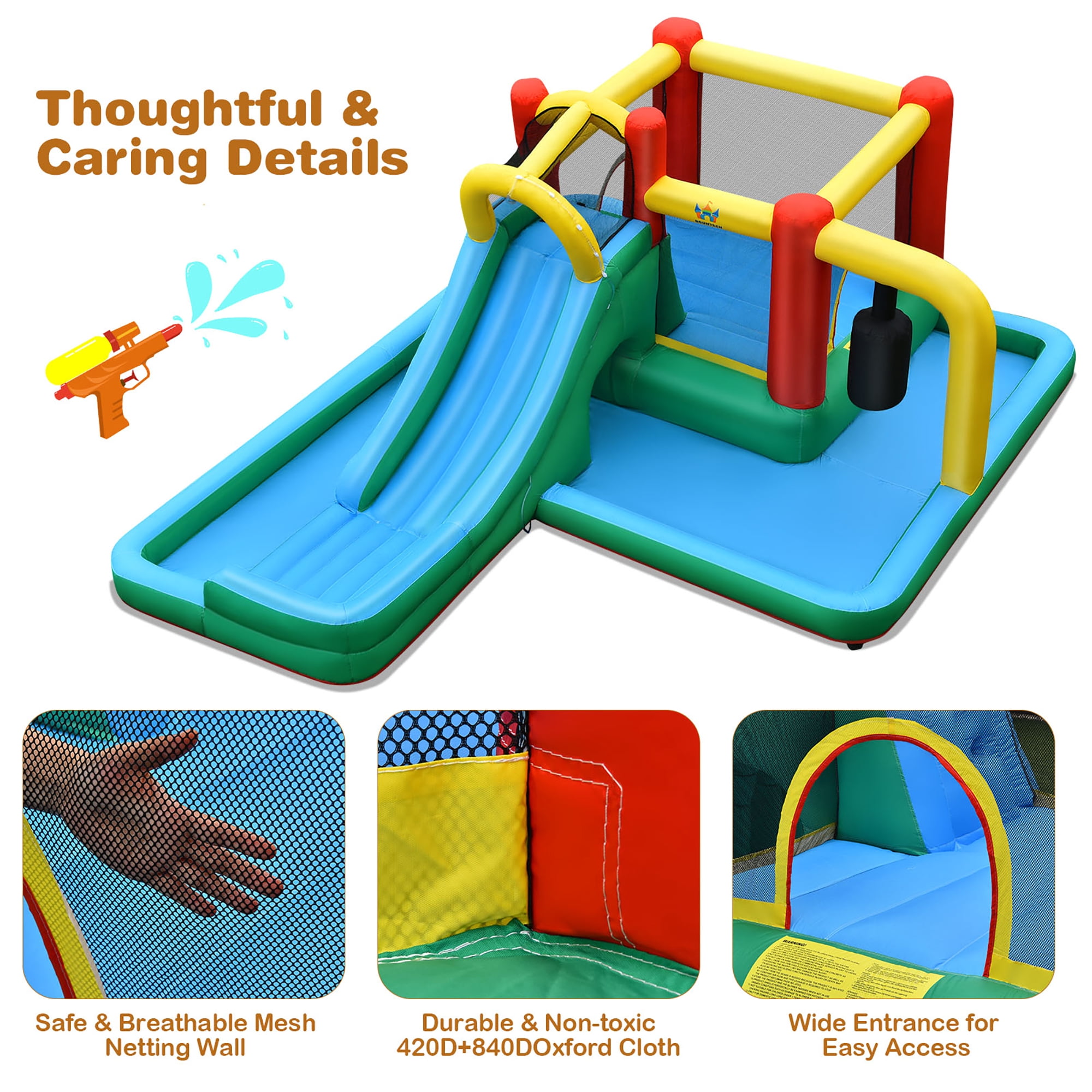 Costway Inflatable Slide Water Park Climbing Bouncer Bounce House with Tunnel & 735W Blower