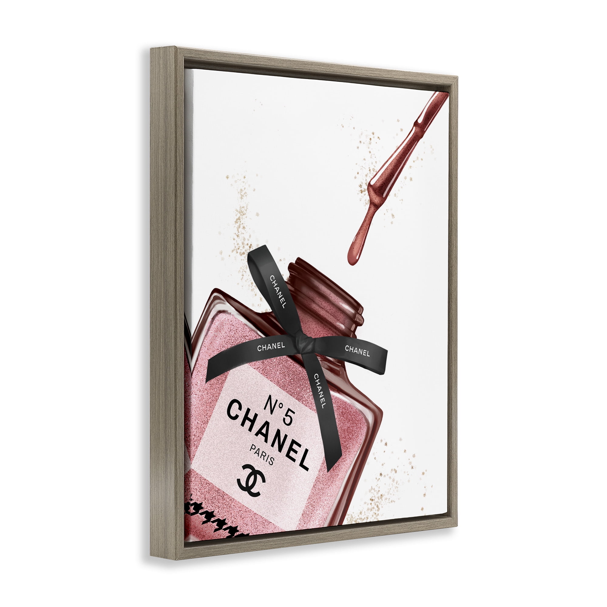 Stupell Industries Makeup Nail Polish Brush Drip Beauty & Fashion Painting Brown Floater Framed Canvas Art Print Wall Art, 25 x 31
