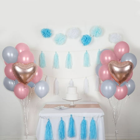 Balsacircle 47 Pcs Blue Pink And White Foil Latex Balloons Pom