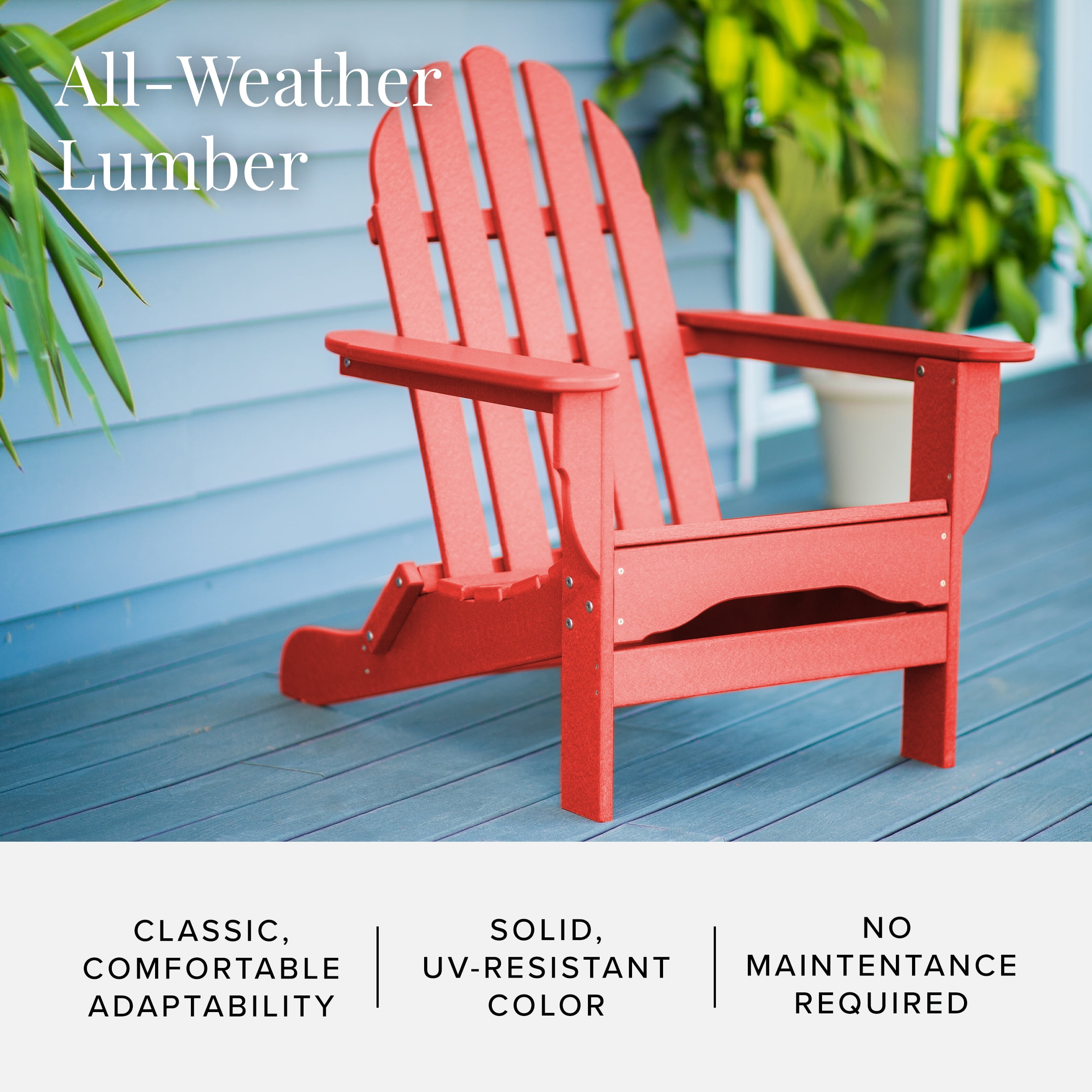 DuroGreen Adirondack Chair Made With All-Weather Tangent lumber, Oversized, High End Classic Patio Furniture for Porch, Lawn, Deck, or Fire Pit, No Maintenance, USA Made, Bright Red
