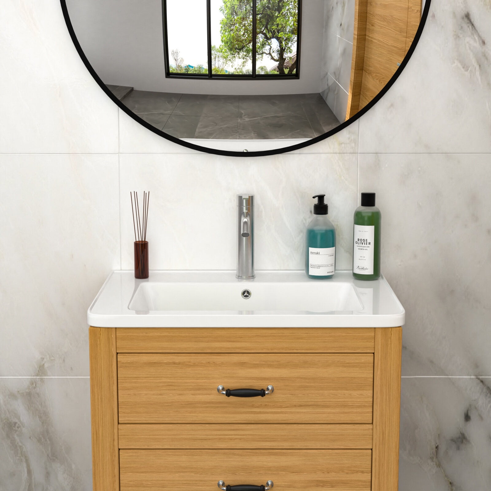 Modern Bathroom Vanity 28" x 19" White Rectangular Single Vanity Top with 1 Faucet Hole and Overflow(Sink Only),Wooden Bathroom Vanity