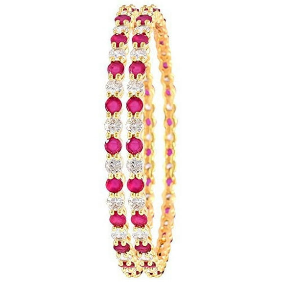 Ratnavali Jewels CZ Zirconia Gold Tone Red White Round Diamond Elegant Bollywood Indian Bangles Jewelry Women Wedding Bride