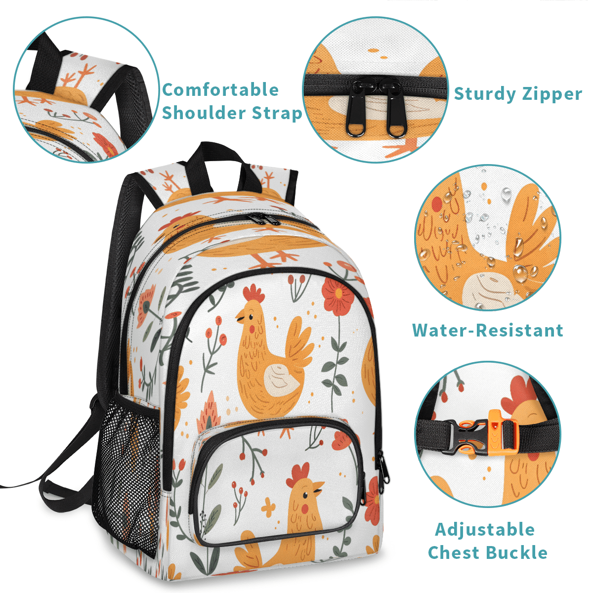 Herdesigns Farmhouse Rooster Chickens Laptop Backpack for Women Men, 18.3 Inch Large Computer Backpacks Fashion Teacher Nurse Bag Casual Daypack for Work Travel