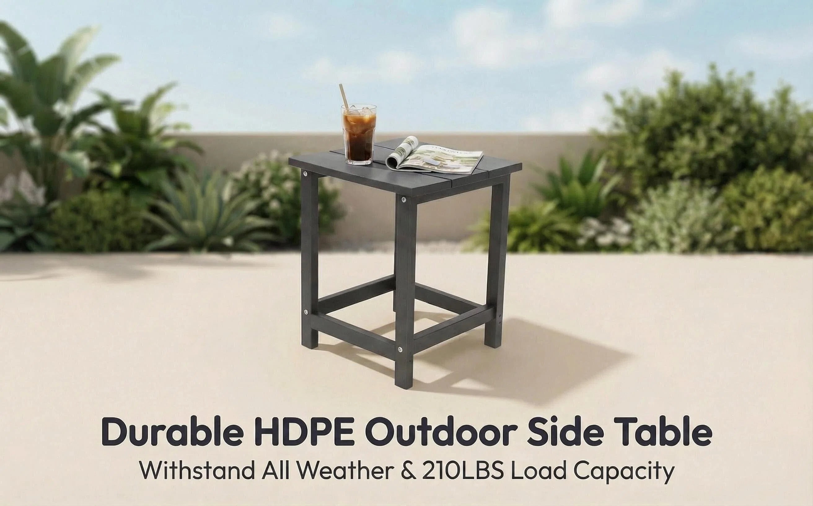 Outdoor Side Table, Patio Side Table, HDPE End Tables for Backyard Pool Porch Garden Lawn