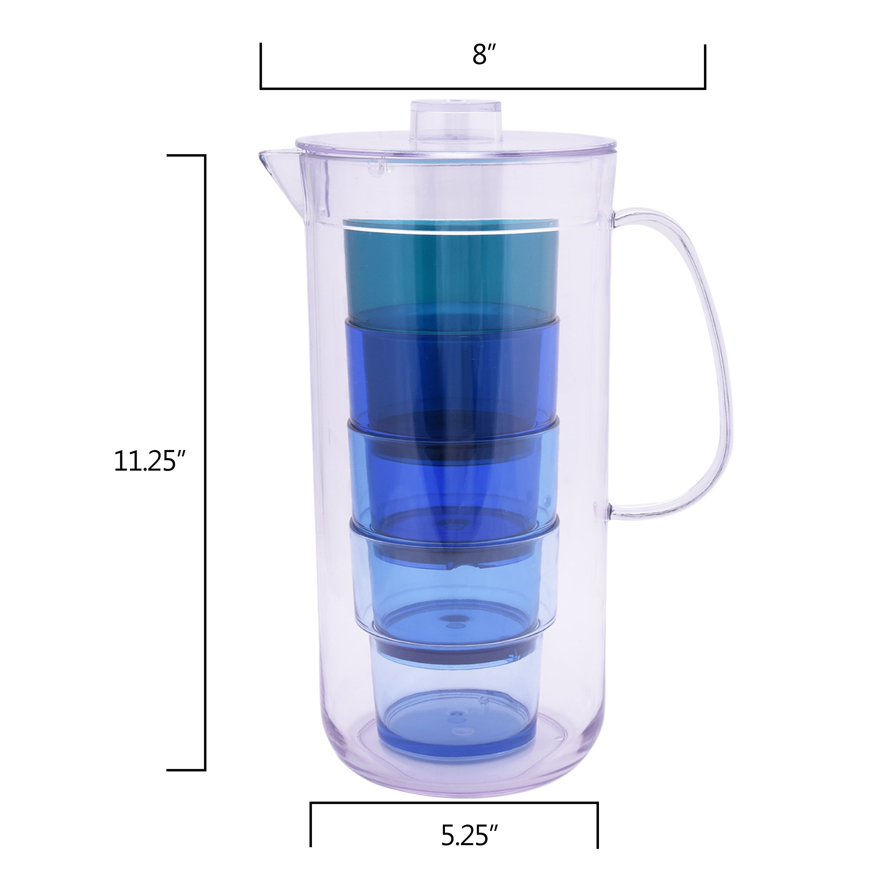 Elle Decor Acrylic Water Pitcher with Lid, 50-Ounces Iced Tea Pitcher for Fridge, Indigo Blue Tall Jug