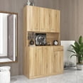 thumbnail image 2 of Storage Cabinet with Doors, Farmhouse Wardrobe Closet Storage with 6 Doors, 1 Open Shelves, and Drawer for Bedroom Living Room Kitchen Entryway, Oak, LJ3878, 2 of 10