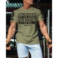 thumbnail image 3 of Gymish Hardest Lifting Saying Gym Shirt for Men – Funny Weightlifting T-Shirt, Motivational Workout Wear, Military Green with Sleeve Logo, Small, 3 of 6