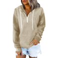 thumbnail image 4 of VISALY Hoodies Pullover Drawstring Sweatshirt Half Zip Sweatshirts Cropped Hoodies Quarter Zip Up Pullover Sweaters Winter Casual Sweaters Waffle Sweater Fall Sweatshirt Coffee Xl, 4 of 6