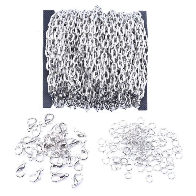Metal Link Cable Chain with Lobster Clasps Rings for Men Women Jewelry Chain DIY Making - Black