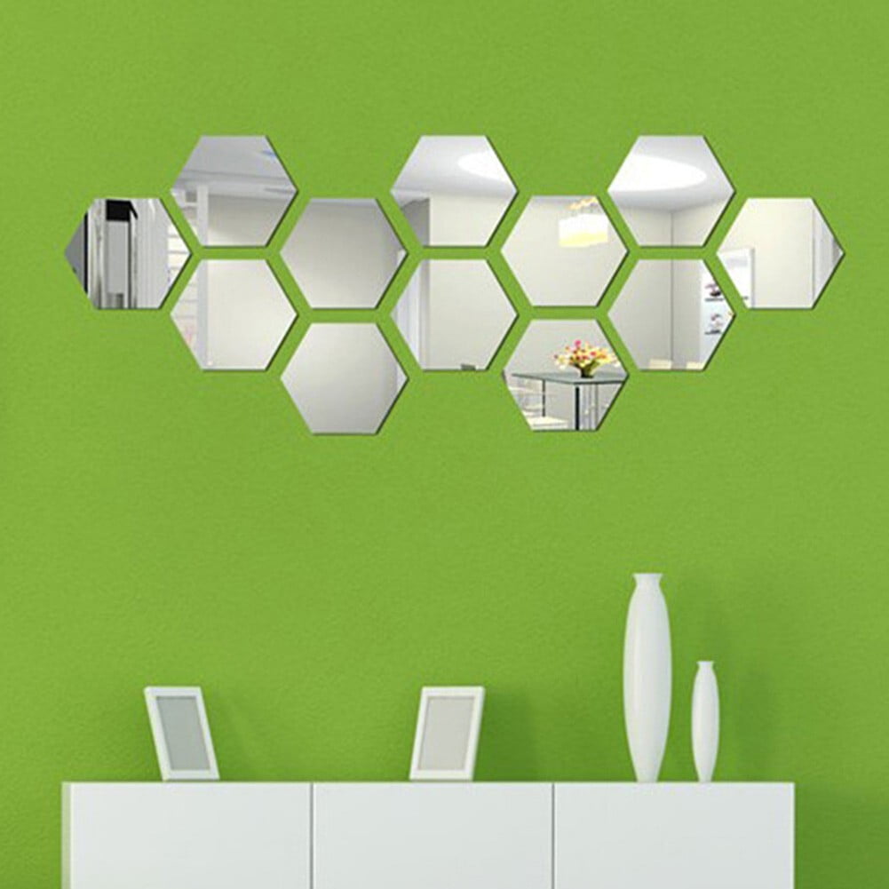 yaaqii 24pcs Golden Hexagon Mirror Wall Acrylic Self no glud Mosaic Tiles Stickers