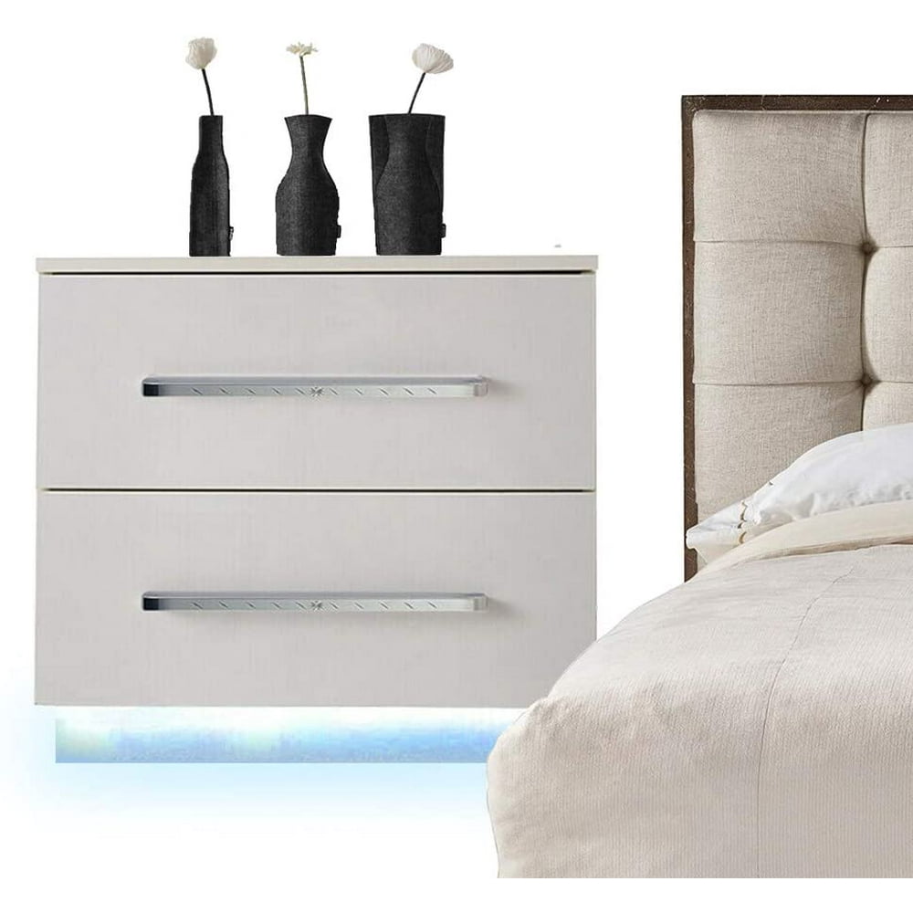 Modern High Gloss Nightstand White Night Stand with LED