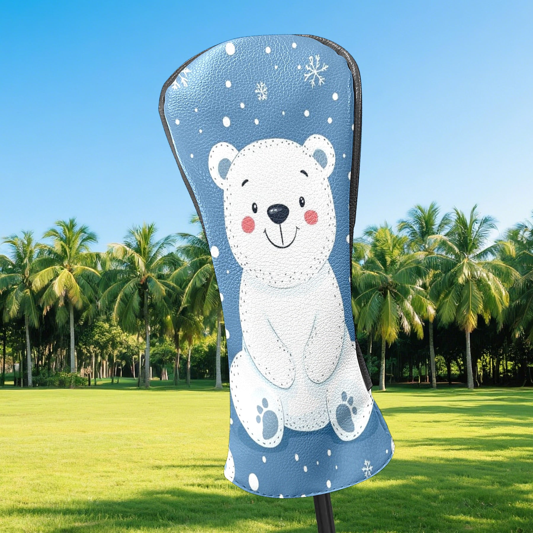 Golf Club Head Covers - White Bear Design, PU Leather, Waterproof, Fits Fairway Woods/Hybrid, Unisex, Fits Most Brands