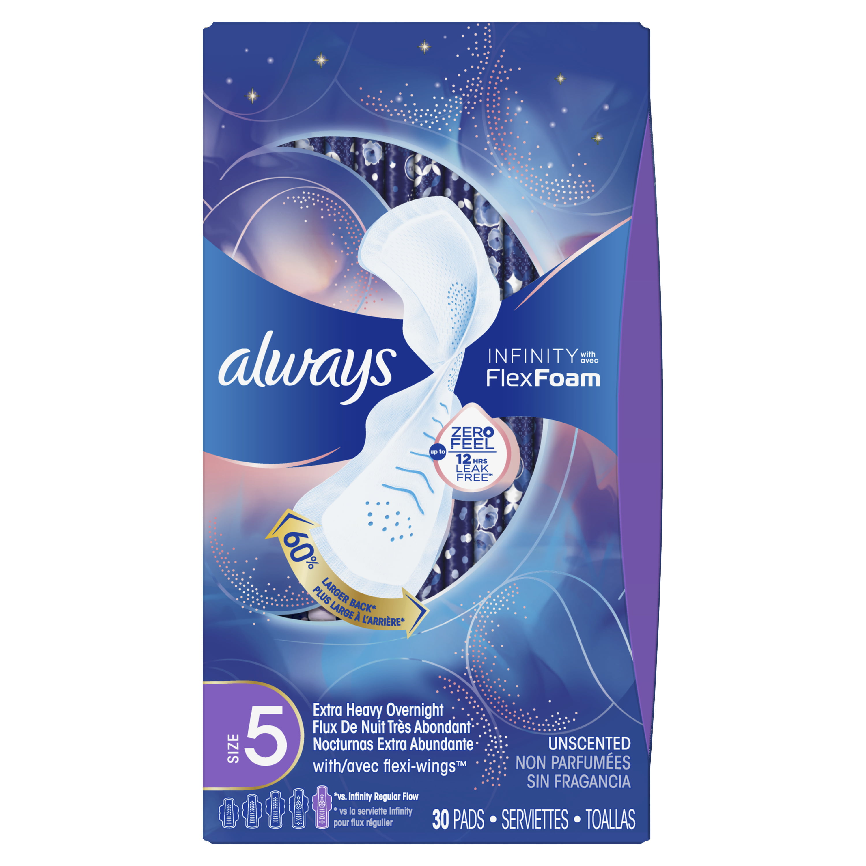 Always Infinity FlexFoam Pads for Women - Extra Heavy Overnight Absorbency  - Unscented - Size 5 - 30ct – BrickSeek