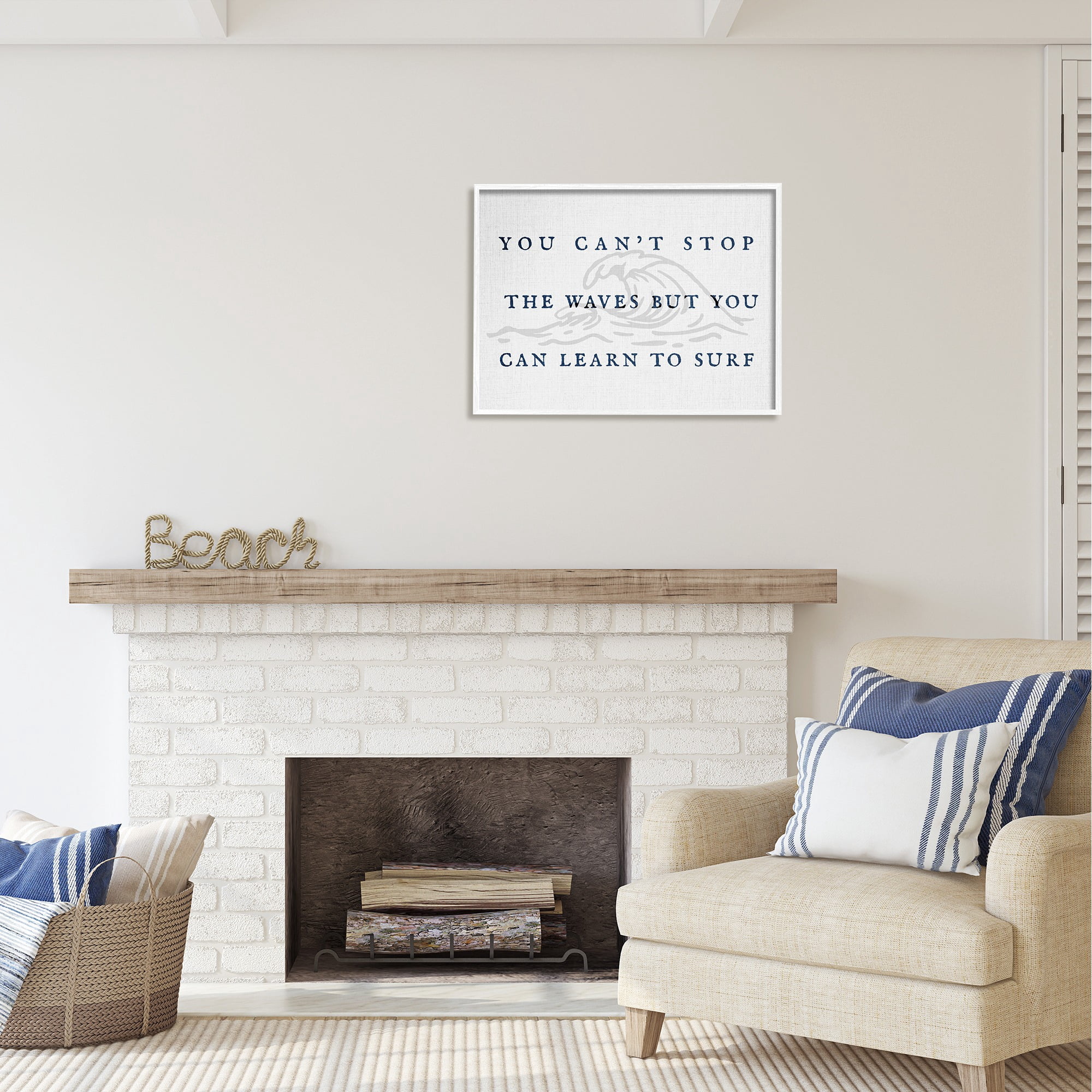 Stupell Industries Learn to Surf Inspirational Landscape Painting White Framed Art Print Wall Art, 30 x 24