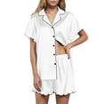 thumbnail image 5 of Pajama Set Womens Short Sleeve V Neck Silky Shirt With Capri Pant Button Down Soft Satin Loungewear White, 5 of 9