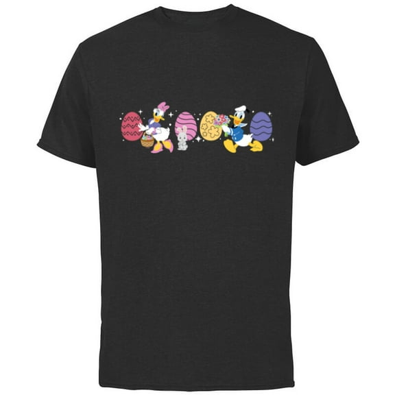 Disney Donald Duck & Daisy Duck Spring Easter Eggs and Bunny - Short Sleeve Cotton T-Shirt for Adults - Customized-Black