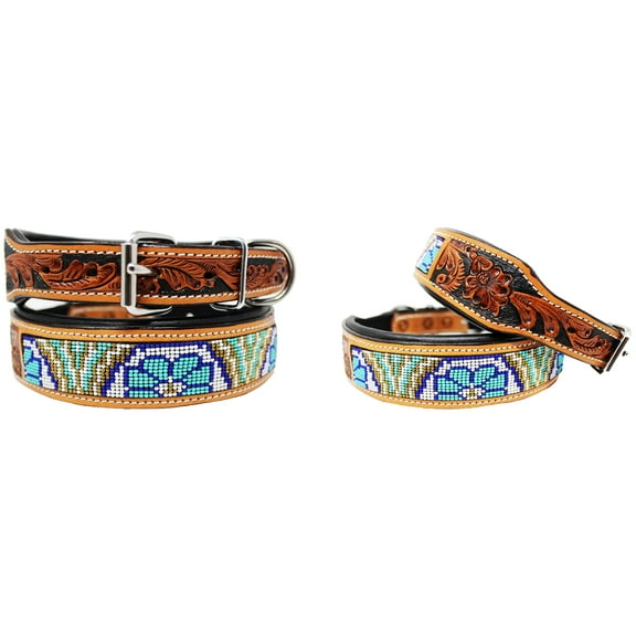 Medium 17''- 21'' Dog Puppy Collar Genuine Cow Leather Padded Canine  60114