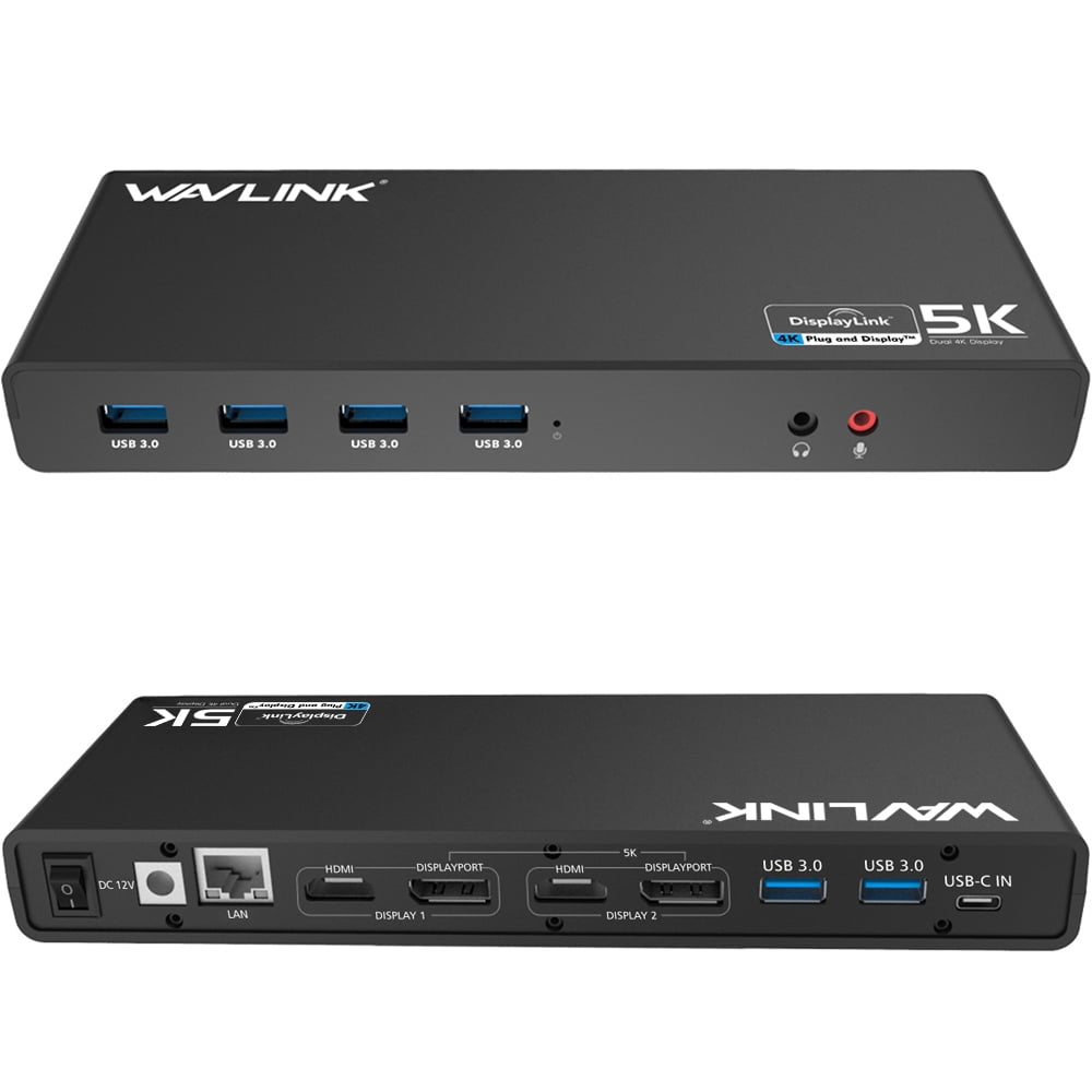 WAVLINK USB 3.0 Universal Laptop Docking Station,USB to 5K/ Dual 4K @60Hz Video Outputs Monitor for and Mac,(2 HDMI & 2 DP, Gigabit Ethernet, 6 USB 3.0,Audio - Walmart.com