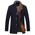 thumbnail image 1 of Scarf Clearance Men'S Mid-Length Autumn/Winter Wool And Tweed Jacket With Detachable Scarf Dark Blue L, 1 of 5
