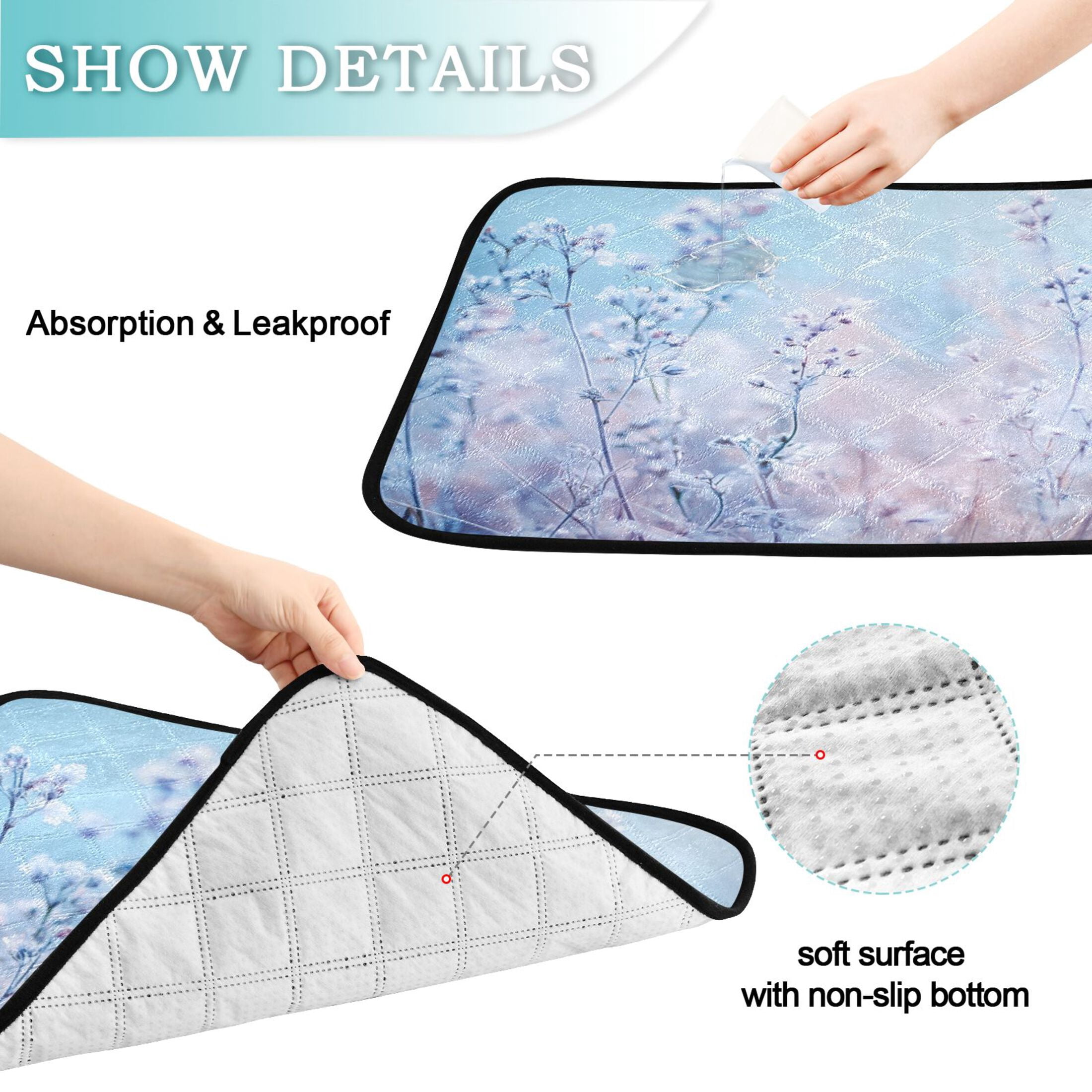 Washable Pet Pee Pads with Super Absorbent Reusable Training Pads for Dogs & Cats Pastel Blue Wildflowers