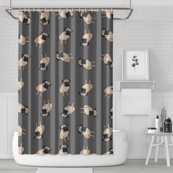 Cute Pug Puppies Shower Curtain 72"x72" ,Bathroom Decorative Shower Curtains Set with 12 Hooks,Modern Waterproof Washable Shower Curtain