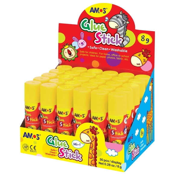 Barras de Pegamento AMOS 8 g (Paquete de 30) Lavables y No Tóxicas