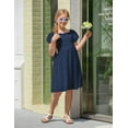 thumbnail image 3 of Aideaone Girls Chiffon Dress Flutter Ruffle Short Sleeve Kids Square Neck Frocks Navy Blue 6-13Y, 3 of 7