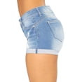 thumbnail image 3 of Romastory Pantalones cortos de mezclilla vintage para mujer, pantalones cortos elásticos con dobladillo dobl para mujer, Azul claro-02, XXL, 3 of 3