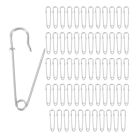 Uxcell 60-Pack Large Safety Pins, 1.5" Spring Lock Pins Blanket Bulk Pins for Fashion/Clothes/Sewing/Quilting/Upholstery/Laundry/DIY Craft/Decorative, Big Safety Pins [Silver]