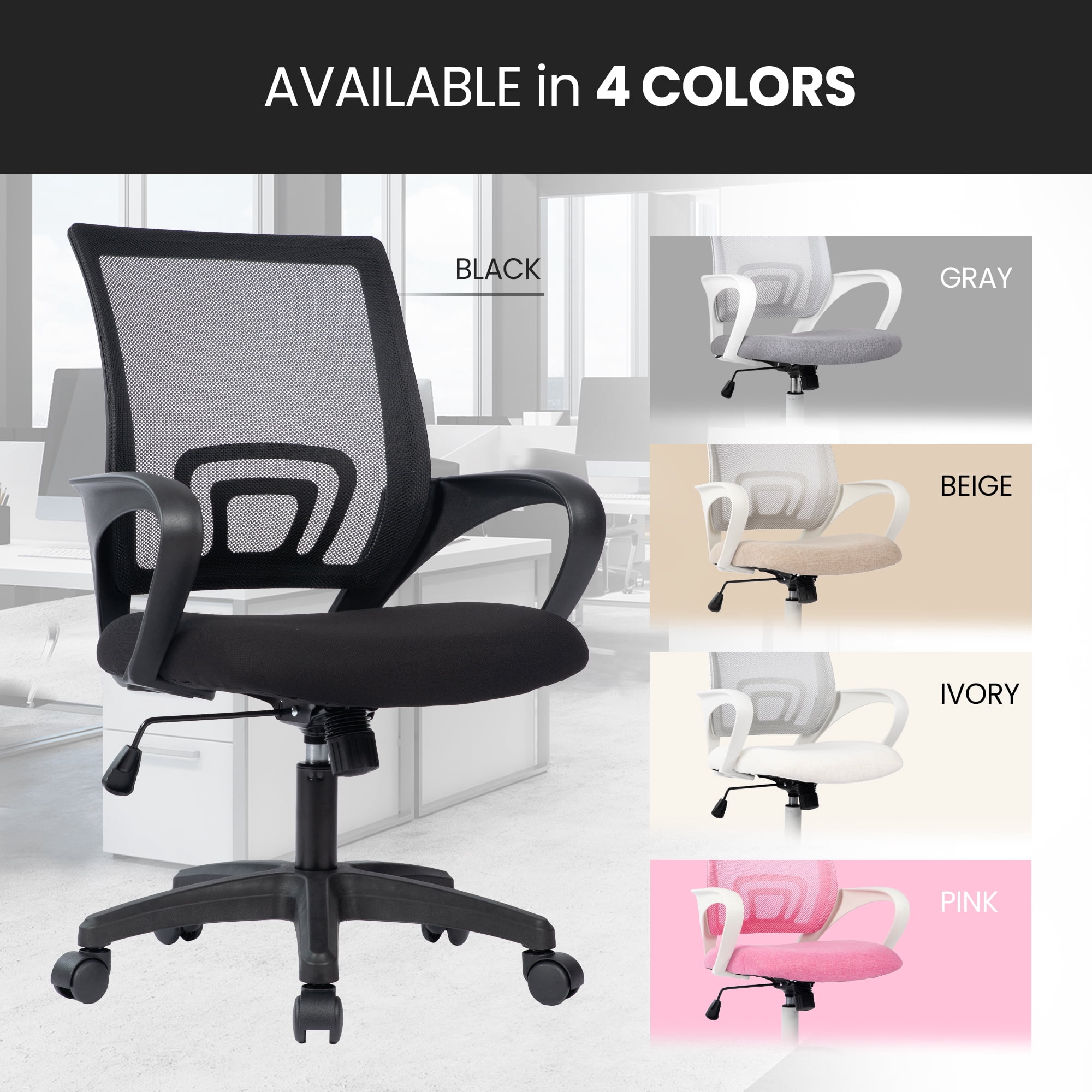 CELTOSS Office Chair, Adjustable Height, Ergonomic Lumbar Support and Armrests for Adults, Black