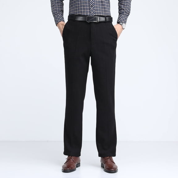 Mens Corduroy Dress Pants with Pocket Big & Tall S-4X Plus Size Work Trousers Mid Waisted Slim-Fit Straight Leg Business Office Pant