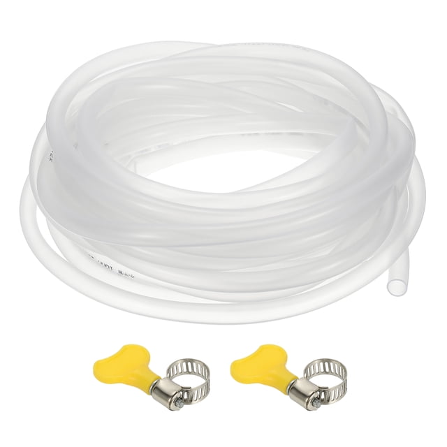 Tubo de vinilo Uxcell, 3/8"ID X 1/2"OD tubo de plástico flexible transparente con 2 abrazaderas de manguera, tubería de línea de manguera, 33FT