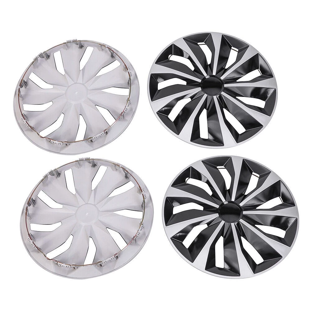 NKDR AUTOMOTIVE 16 Inch Wheel Hub Caps Set of 4, Black and Silver Wheel Covers for Steel Rims Only