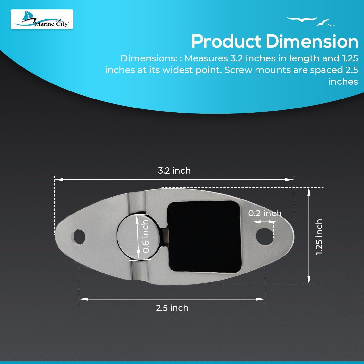 Marine City 316 Stainless Steel Quick-Release Swivel Pin, 1.3-Inch Removable Pin, 2.5-Inch Mounting Distance, Boat Yacht Marine Accessory