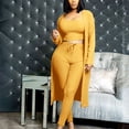 thumbnail image 2 of 3 Piece Suit for Women's Solid Long Sleeve Open Front Long Coat Cardigan and Crop Tank Top with Leggings Loungewear, 2 of 6