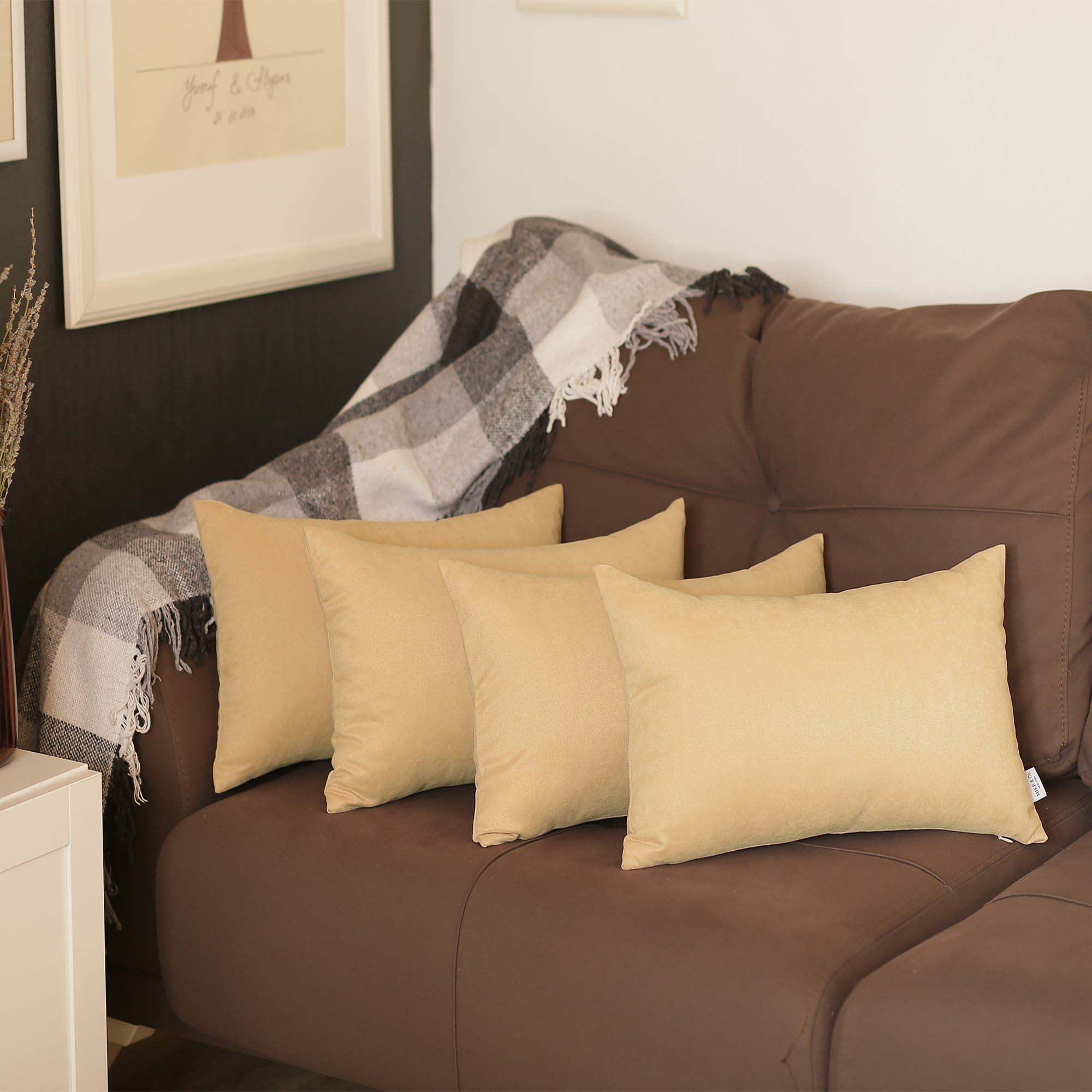 Beige Polyester Lumbar Pillow Covers Set of 4