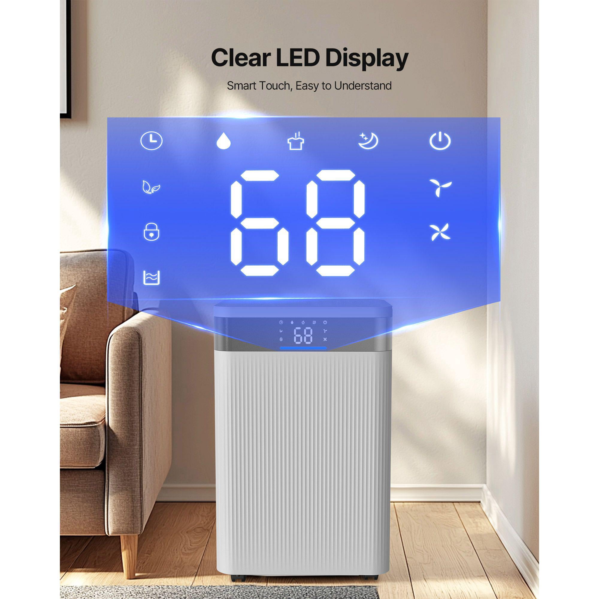 35 Pint Dehumidifier for Home Basement with Drain Hose Intelligent Humidity Control Low Noise Large Room Warehouse Bedroom Storage Room Coverage White