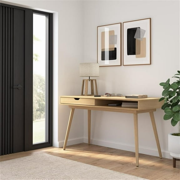 Nora 54W Writing Desk in Natural Oak by Bush Furniture - Engineered Wood