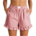 thumbnail image 2 of Oiangi Womens Striped Beach Shorts Elastic Waist Ruffled Boxers Loose Comfy Summer Shorts with Pockets Red M, 2 of 7