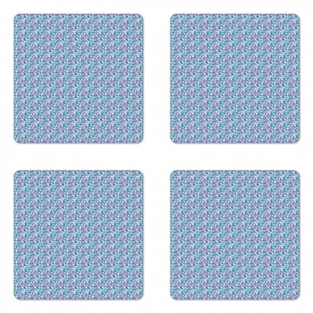 

Asian Coaster Set of 4 Retro Flower Branches Lotus Peony Lily Bouquets Meadow Far Eastern Blossoms Square Hardboard Gloss Coasters Standard Size Turquoise and Lilac by Ambesonne