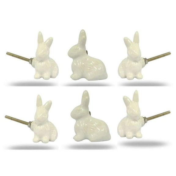 Set of Six Ceramic Rabbit Cabinet Knobs by Trinca Ferro