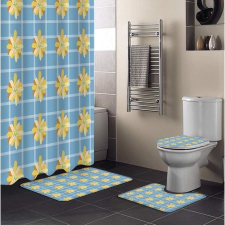 ZHANZZK Floral Decor 4 Piece Bathroom Set Shower Curtain Bath Rug Contour Mat and Toilet Lid Cover