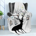 thumbnail image 4 of Antlers Soft Flannel Fleece Throw Blanket, Deer with Colorful Birds and Birdcages Silhouette Ornament Vintage Style Print, Cozy Plush for Indoor and Outdoor Use, 70" x 90", Multicolor, by Ambesonne, 4 of 5