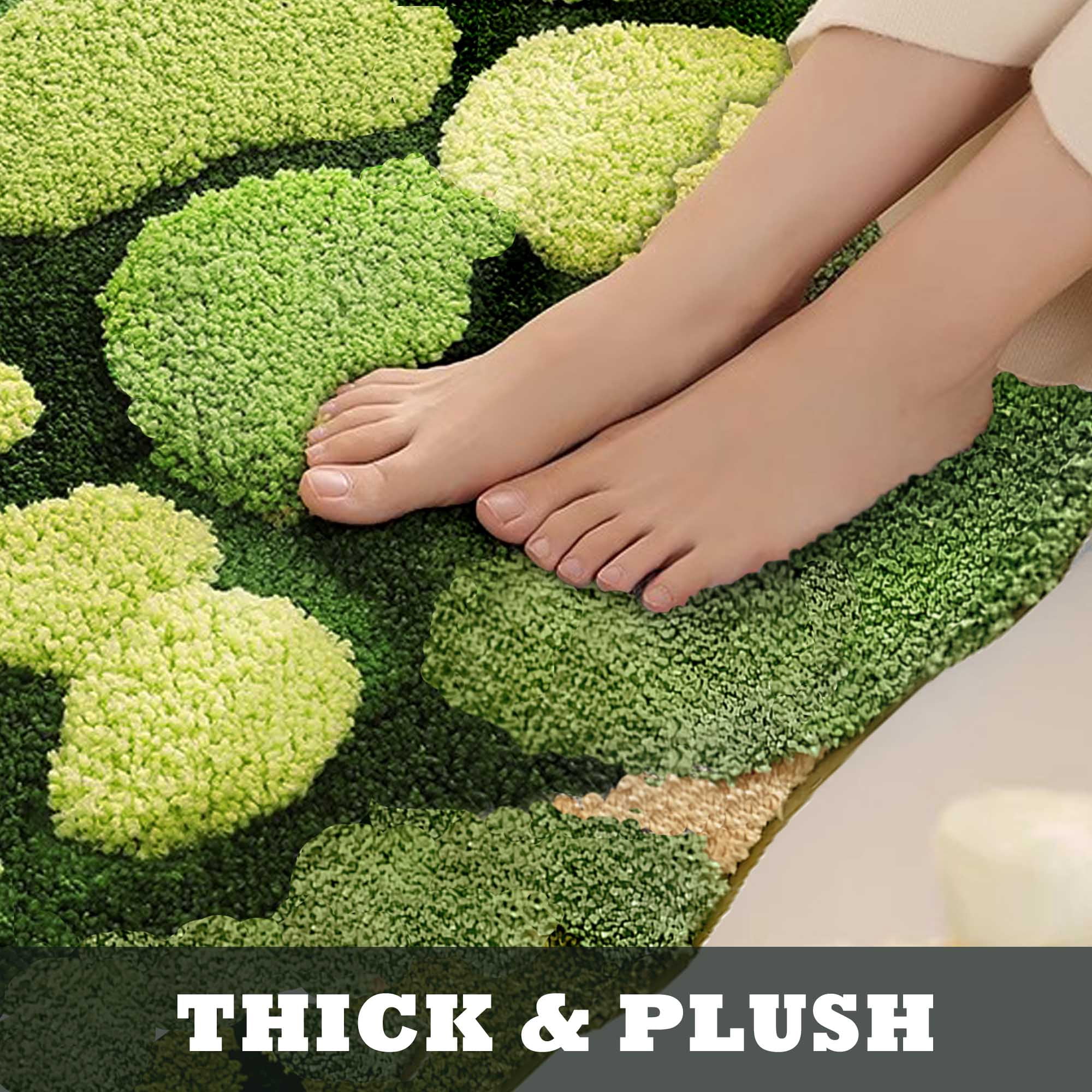 20"×35" Moss rug Cute Green Moss Bathroom Rug Boho Aesthetic Leaf Leaves Bath Mat Shaggy Non Slip Absorbent Shower Mat Decor