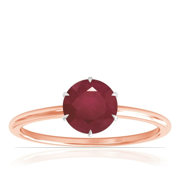 GemsNY July Birthstone - Petite Two Tone Round Ruby Solitaire Ring (Grade - A | 0.65cts.)