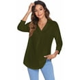 thumbnail image 4 of Seyurigaoka Women Temperament Loose Shirt, Casual Solid Color V-neck Three-quarter Sleeve Pullover, 4 of 8