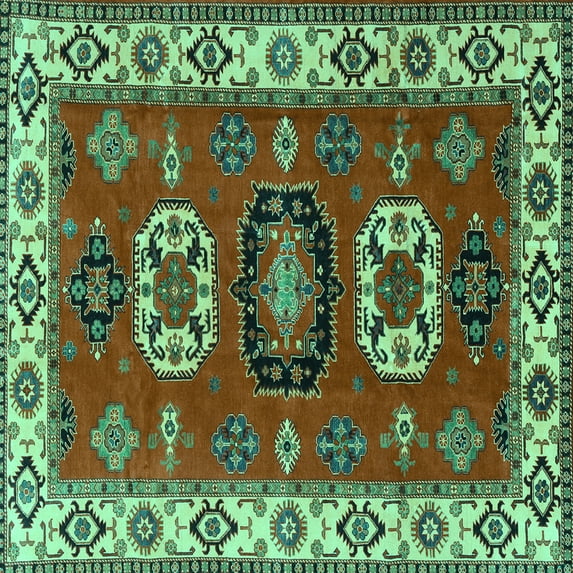 Ahgly Company Indoor Square Geometric Turquoise Blue Traditional Area Rugs, 7' Square