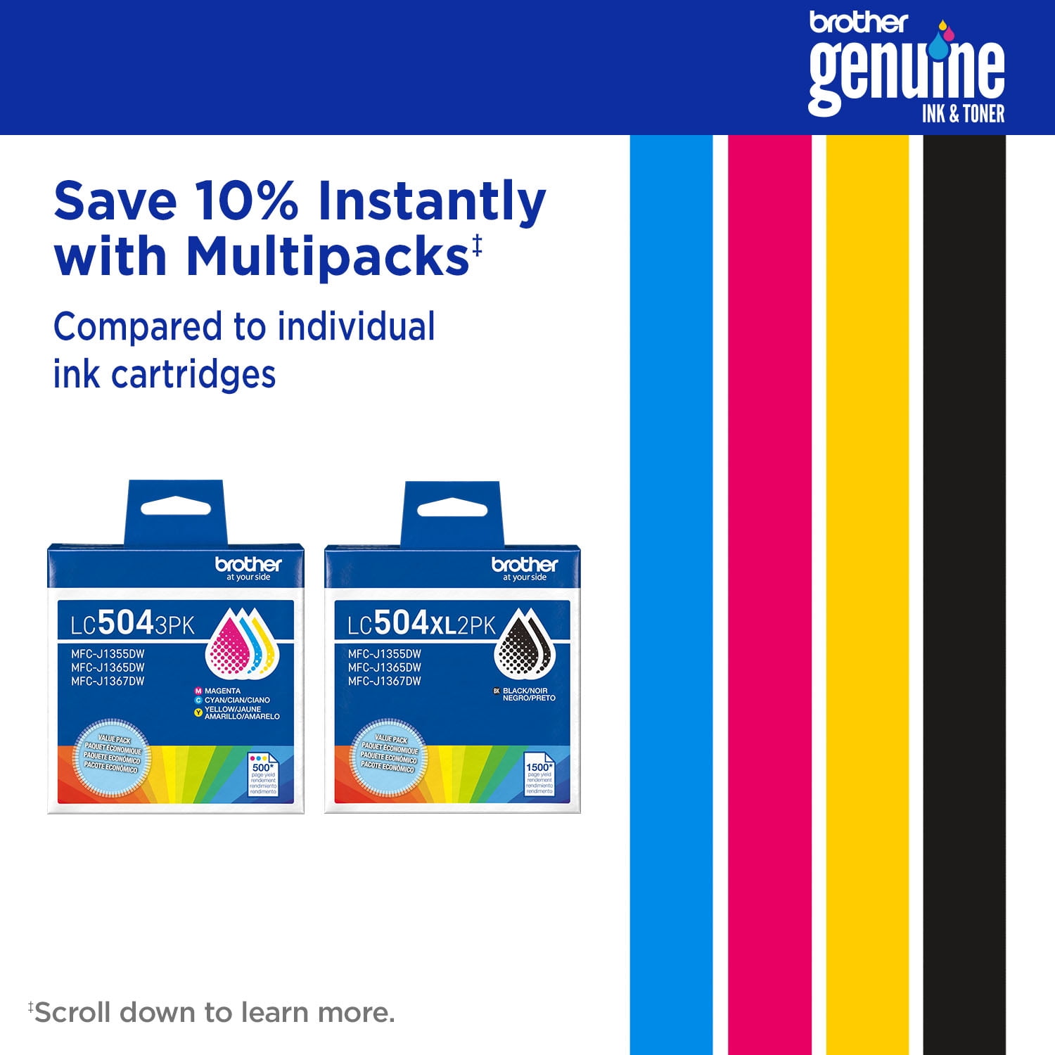 Brother Genuine LC504XLBK High Yield Black Ink Cartridge, Compatible with Brother MFC-J1365DW