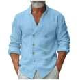 thumbnail image 2 of pstuiky Camisas casuales de manga larga para hombre, Camisa informal de manga larga con cuello alto y botones de color liso para hombre Tops casuales para hombres m, 2 of 6