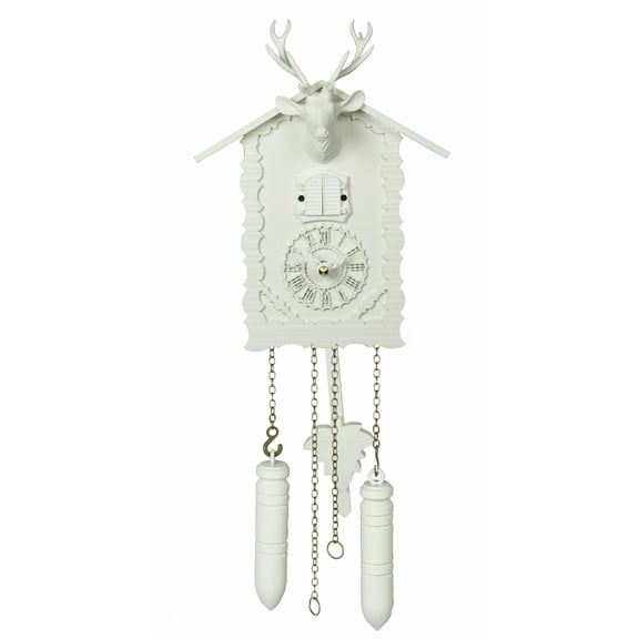 Quartz Cuckoo Clock with music and deer head, white TU 360/20 QM weiss